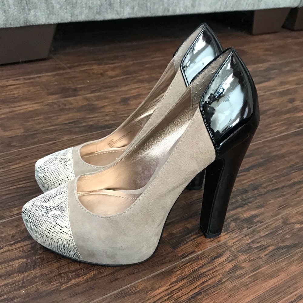 BCBG Suede & Patent Platform Heels